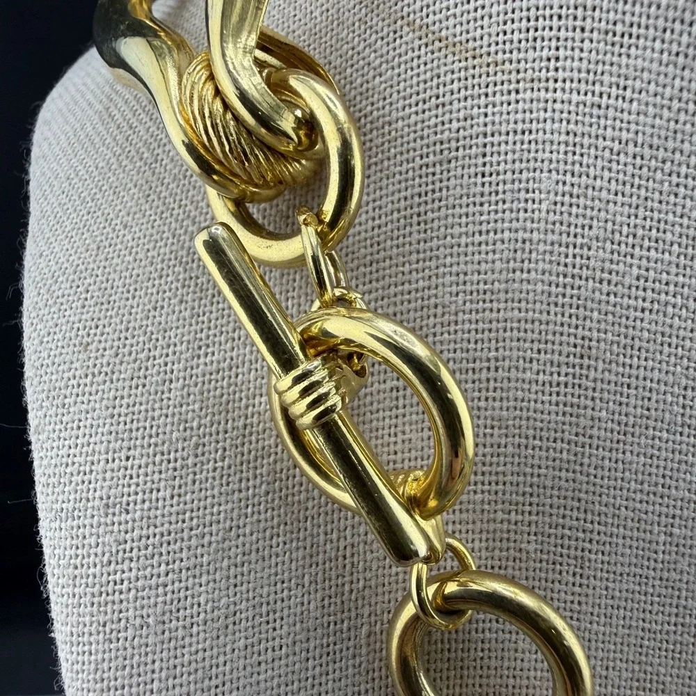 Vintage Chunky Necklace Gold Tone Statement 19" - Picture 4 of 6